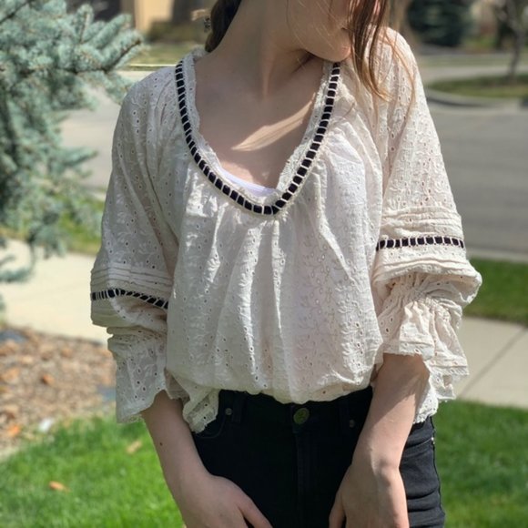 Free People Darcy Eyelet Blouse Ivory - Picture 4 of 8